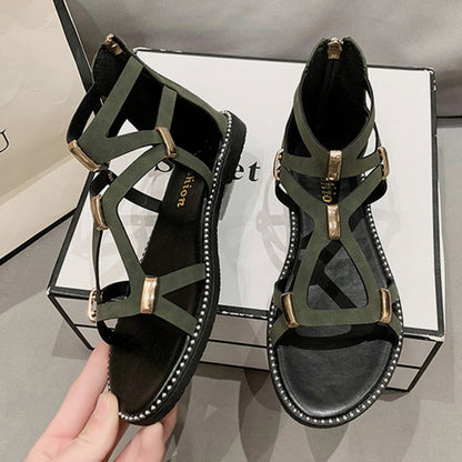 Open Toe Back Zipper Flat Sandals - Tigbuls Variety Fashion