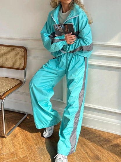 Zip Up Long Sleeve Top and Pants Set - Tigbul's Variety Fashion Shop