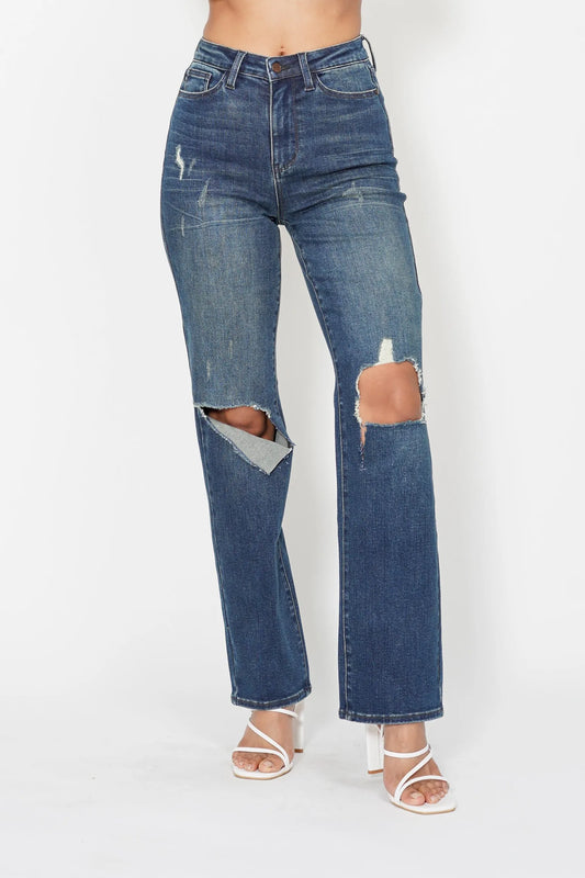 Judy Blue Full Size Hw Ripped Knee Dad Jeans Plus Size - Tigbul's Variety Fashion Shop