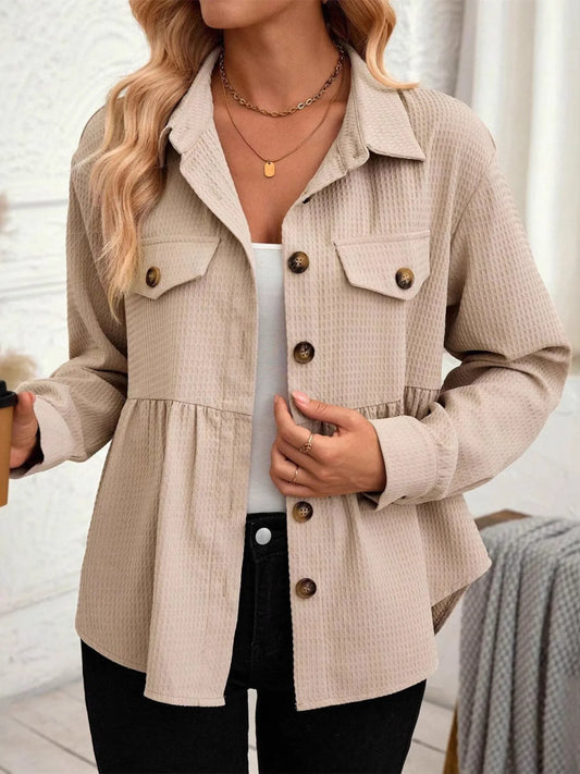 Waffle Knit Button Up Jacket - Tigbul's Variety Fashion Shop