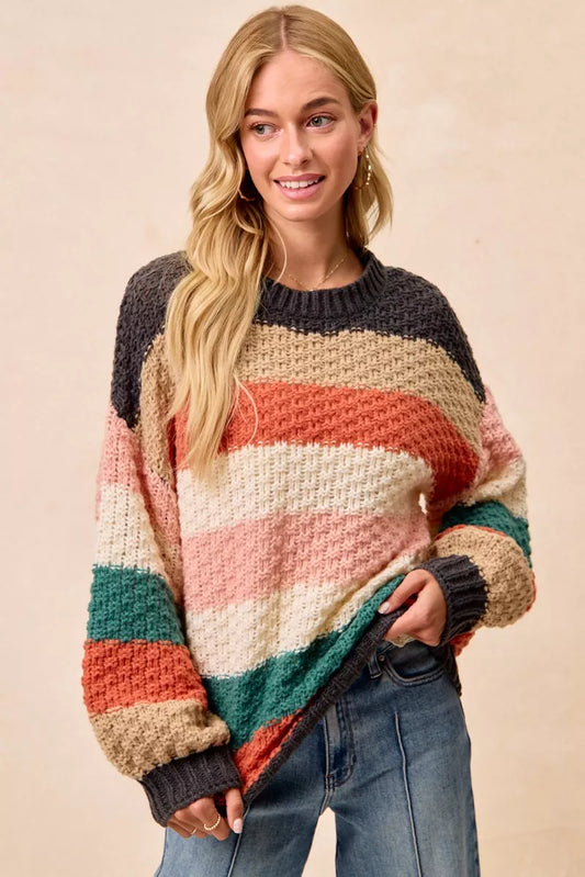 BiBi Stripes Color Block Chunky Sweater - Tigbul's Variety Fashion Shop