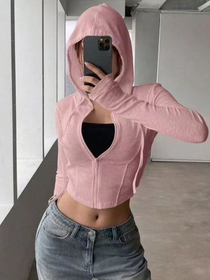 Ribbed Knit Cropped Zip-Up Outerwear - Tigbul's Variety Fashion Shop