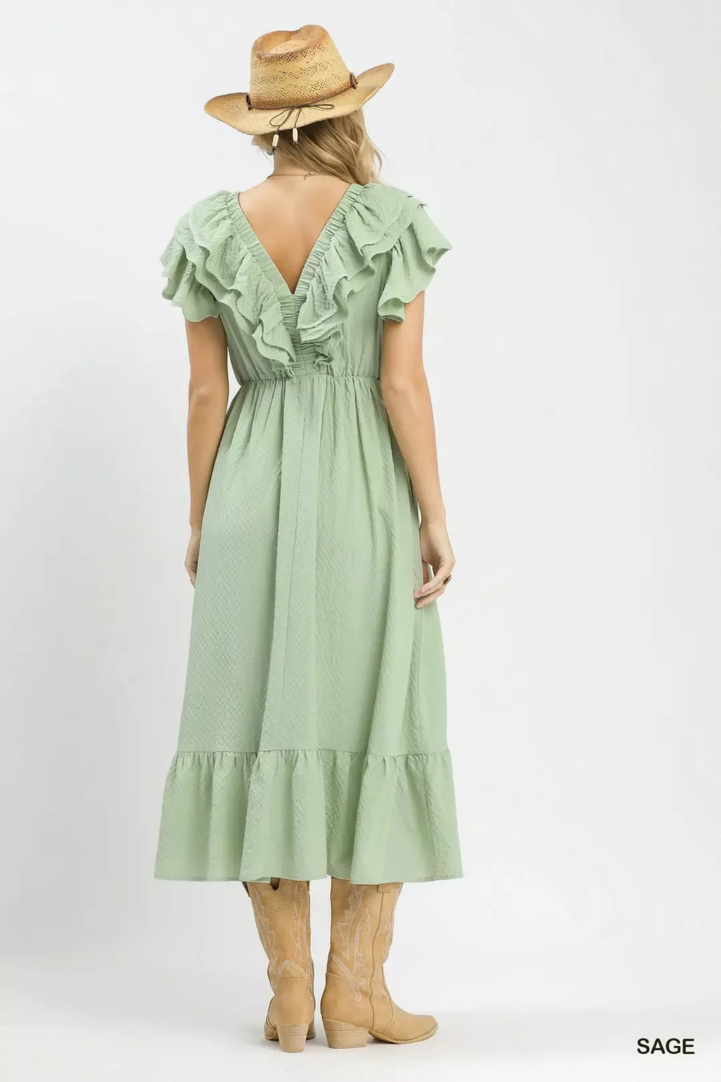 Umgee Textured Ruffle Midi Dress - Tigbul's Variety Fashion Shop