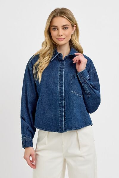 Button Up Long Sleeve Denim Shacket - Tigbul's Variety Fashion Shop
