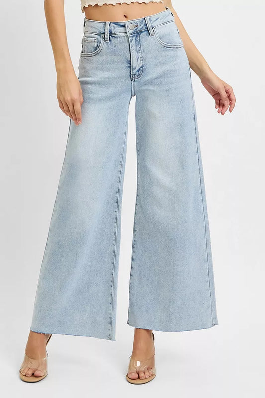 RISEN Full Size High Rise Ankle Wide Palazzo Jeans Plus Size - Tigbul's Variety Fashion Shop