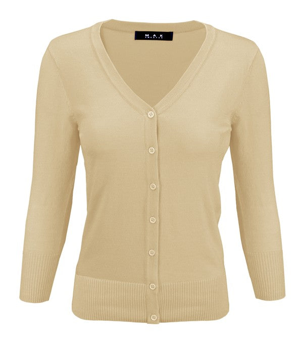 V-Neck Button Down Knit Cardigan Sweater - Tigbul's Variety Fashion Shop