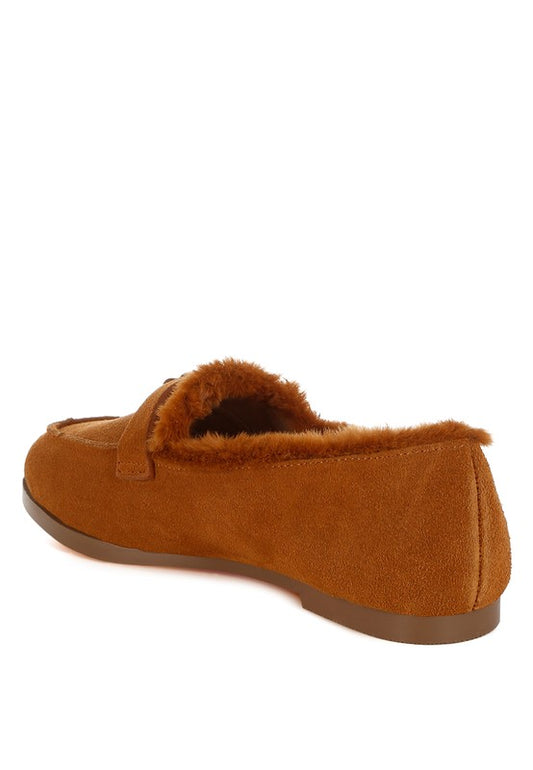 Ohrid Suede & Faux Fur Flat Loafers - Tigbul's Variety Fashion Shop