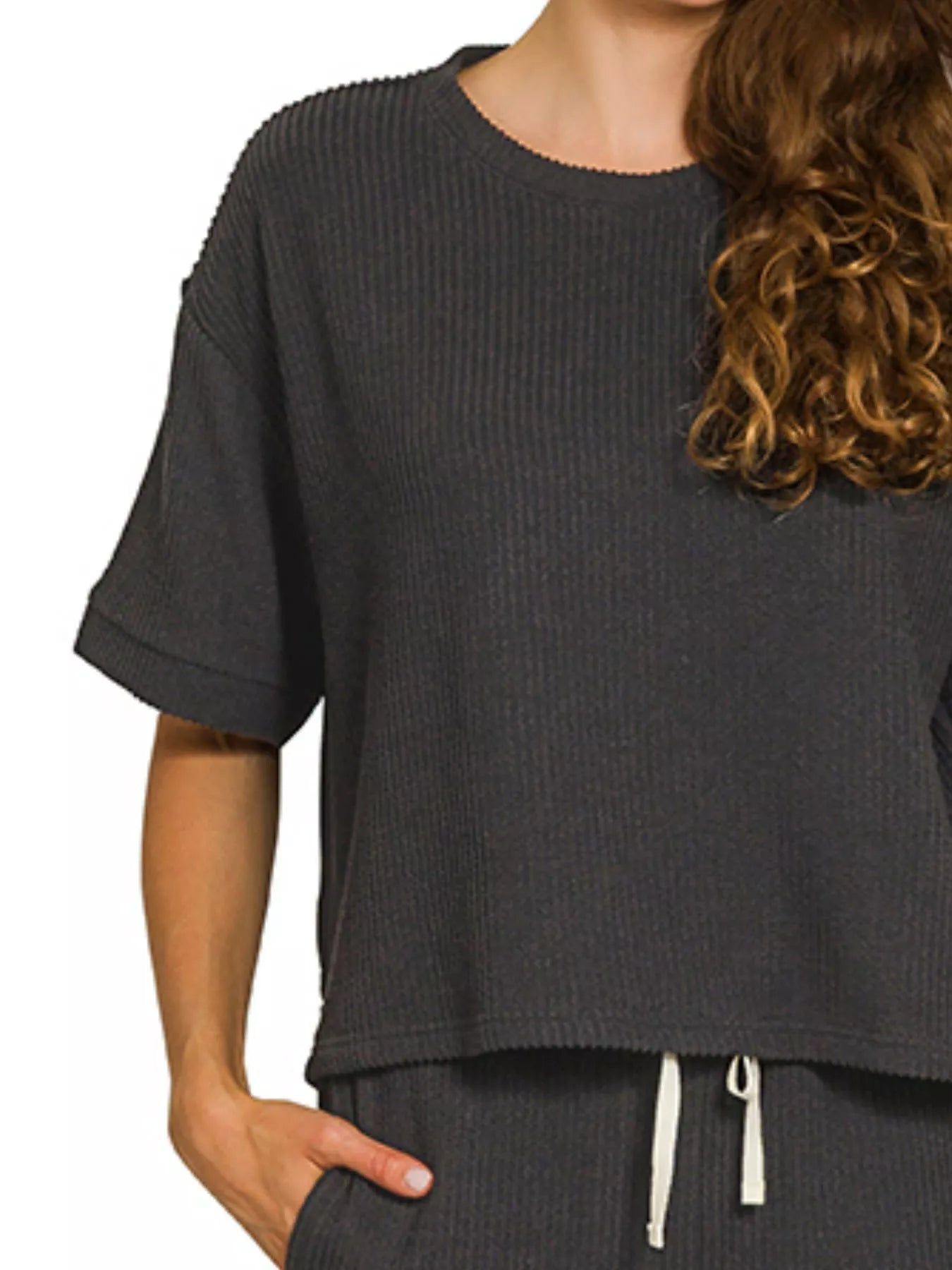 Zenana Raised Rib Short Sleeve Tee & Pants Set - Tigbul's Variety Fashion Shop