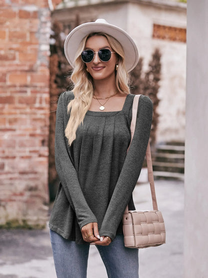 Square Neck Long Sleeve T-Shirt - Tigbul's Variety Fashion Shop
