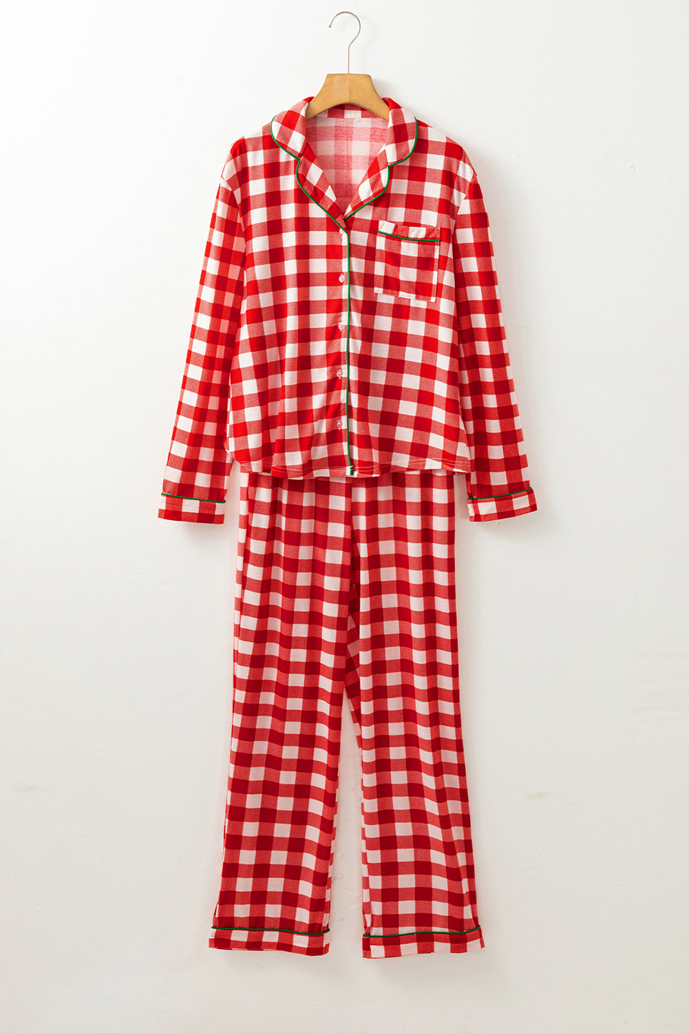 Plaid Collared Neck Long Sleeve Top and Pants Set - Tigbul's Variety Fashion Shop