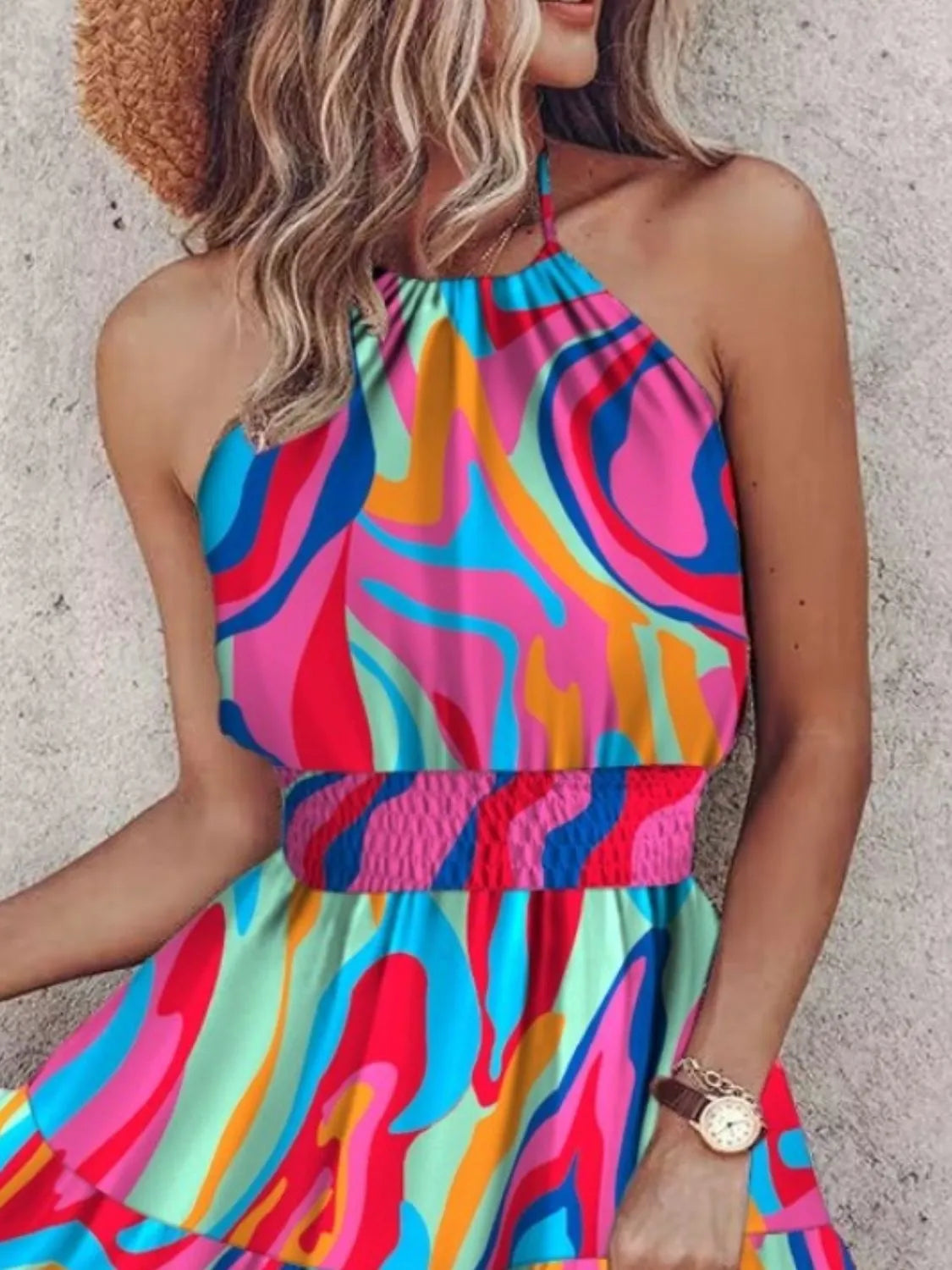 Paisley Print Halter Neck Mini Dress - Tigbul's Variety Fashion Shop