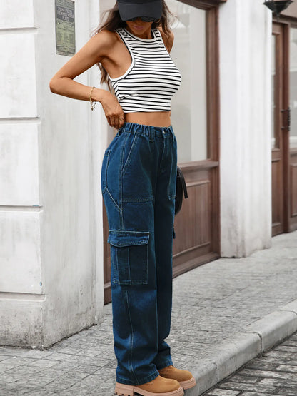 High-Waisted Cargo Jeans - Tigbul's Variety Fashion Shop