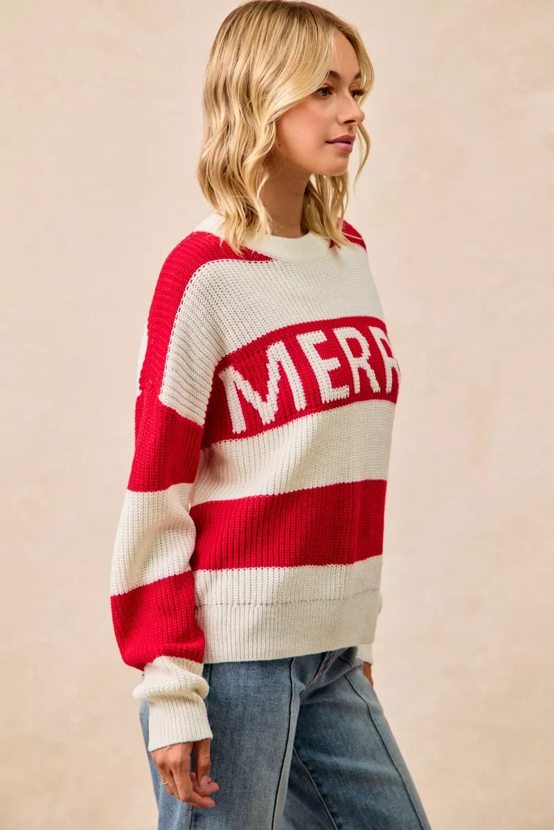 BiBi Christmas Merry Lettering Sweater - Tigbul's Variety Fashion Shop