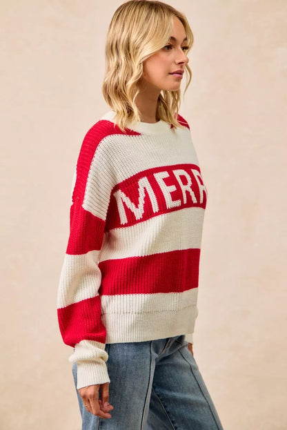 BiBi Christmas Merry Lettering Sweater - Tigbul's Variety Fashion Shop