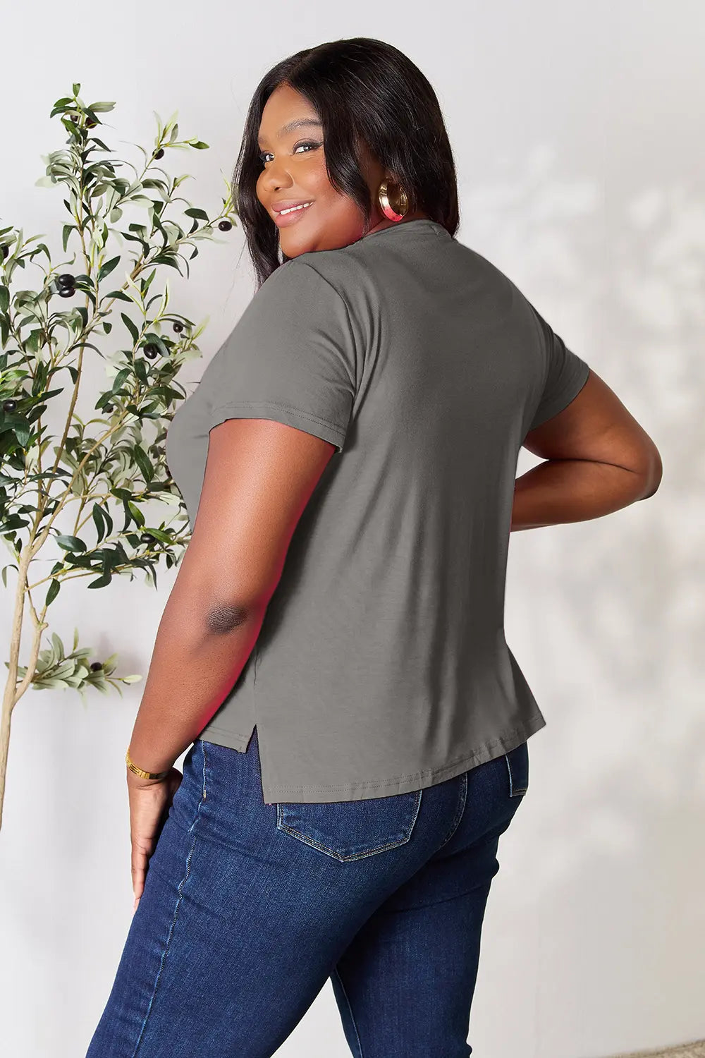 Round Neck Short Sleeve T-Shirt - Tigbul's Variety Fashion Shop