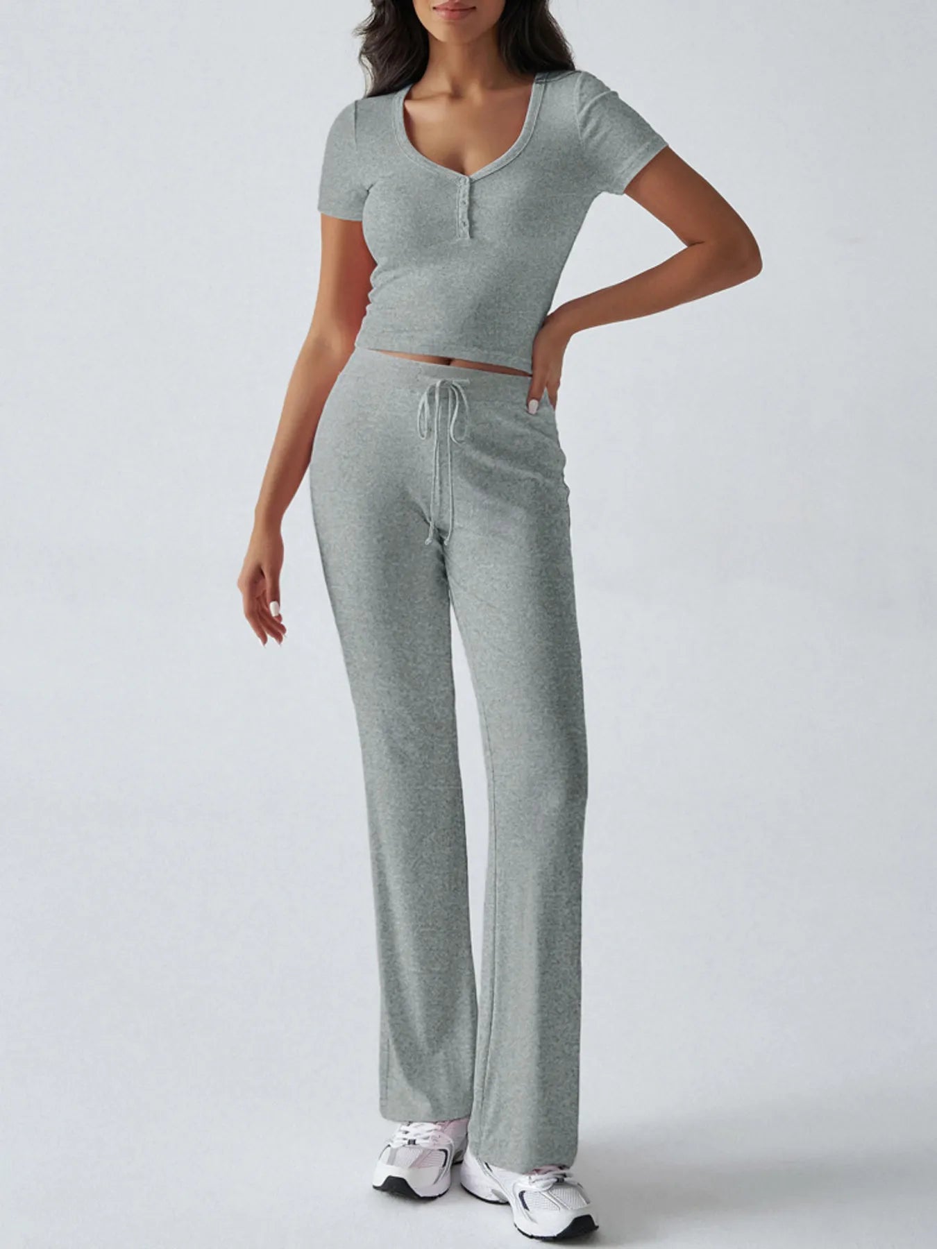Casual Ribbed Short Sleeve Top and Pants Set - Tigbul's Variety Fashion Shop