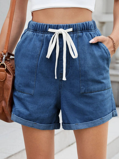 Drawstring Wash Denim Shorts - Tigbul's Variety Fashion Shop