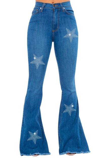 Star Rhinestone Bell Bottom Blue - Tigbul's Variety Fashion Shop