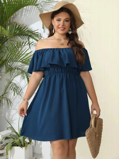 Off-Shoulder Ruffle Summer Dress with Elastic Waist - Tigbul's Variety Fashion Shop