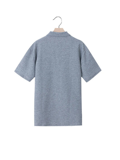 Men's Full Size Waffle Short Sleeve Polo with Zipper Detail Plus Size - Tigbul's Variety Fashion Shop
