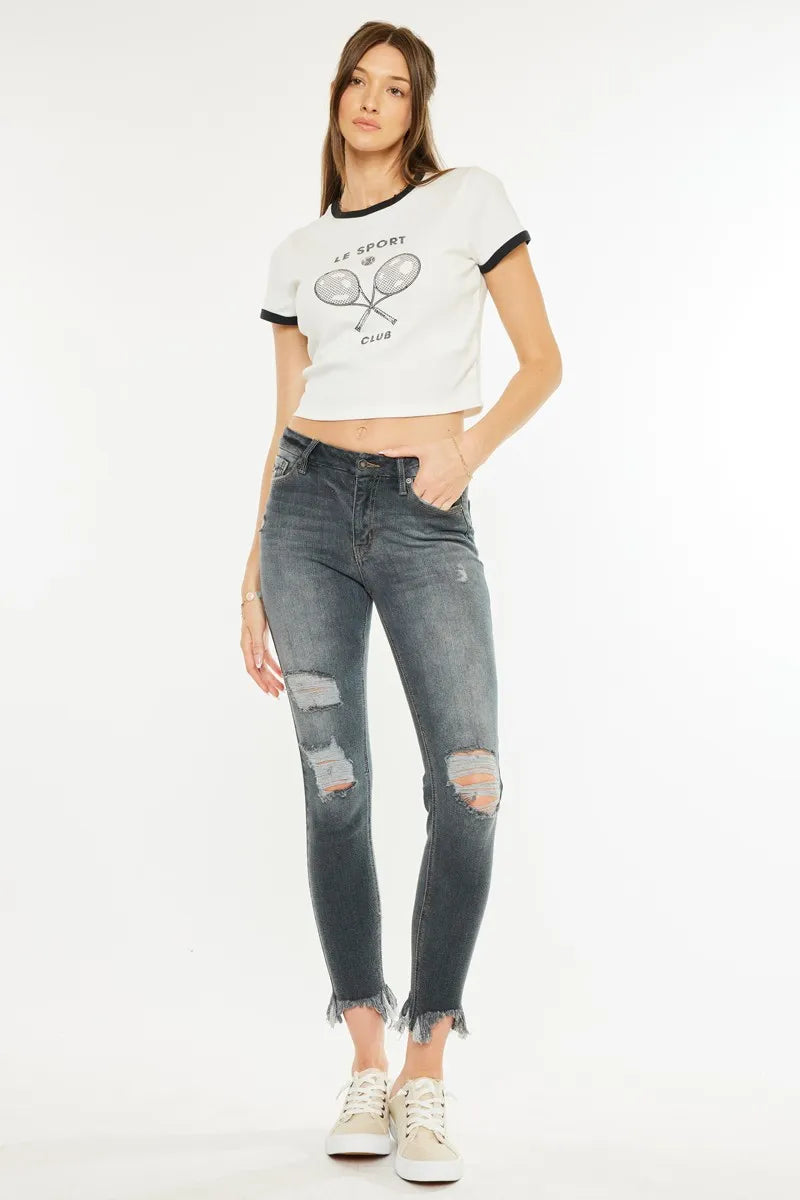 Kancan High Rise Distressed Ankle Skinny Black Jeans - Tigbul's Variety Fashion Shop