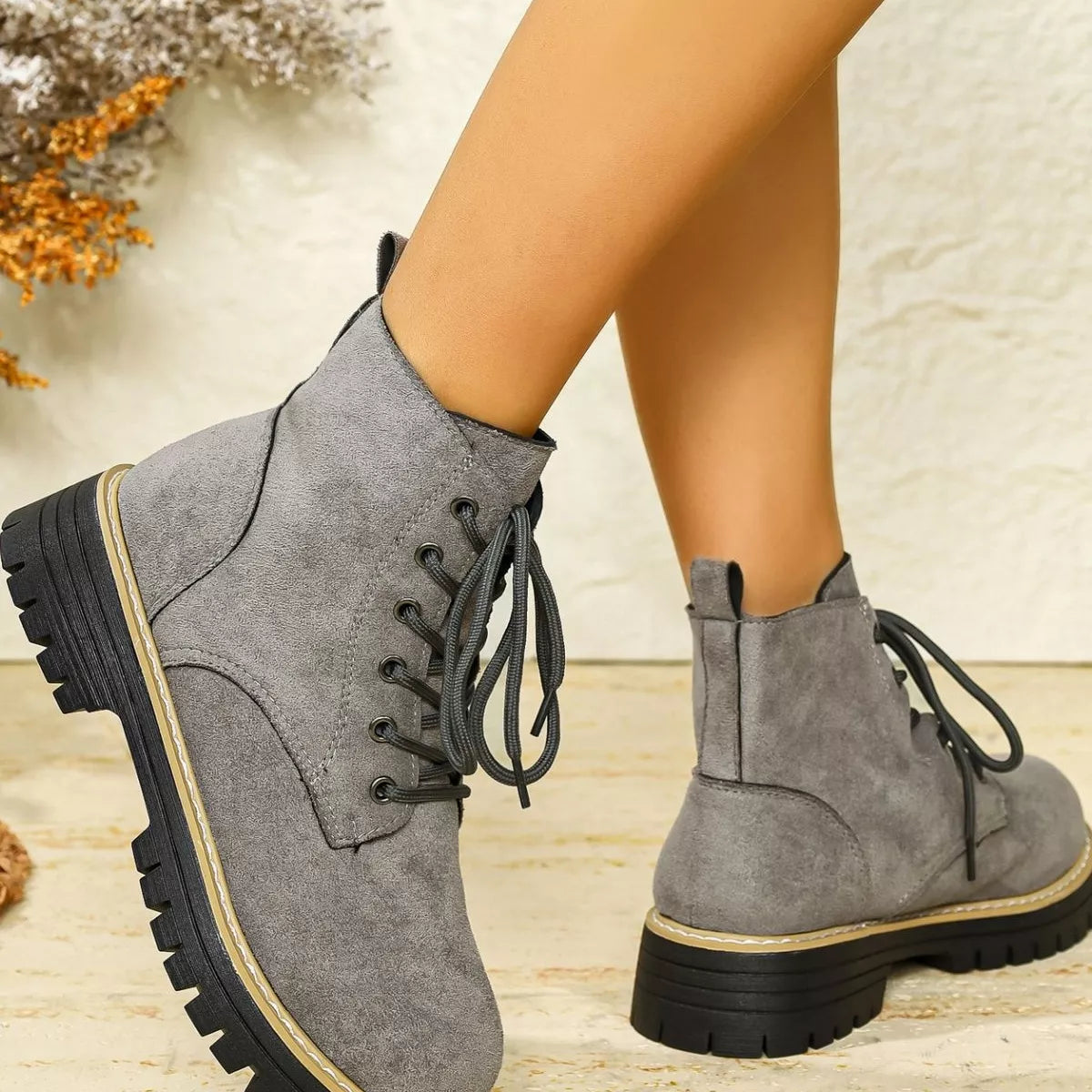 Round Toe Lace Up Boots - Tigbul's Variety Fashion Shop