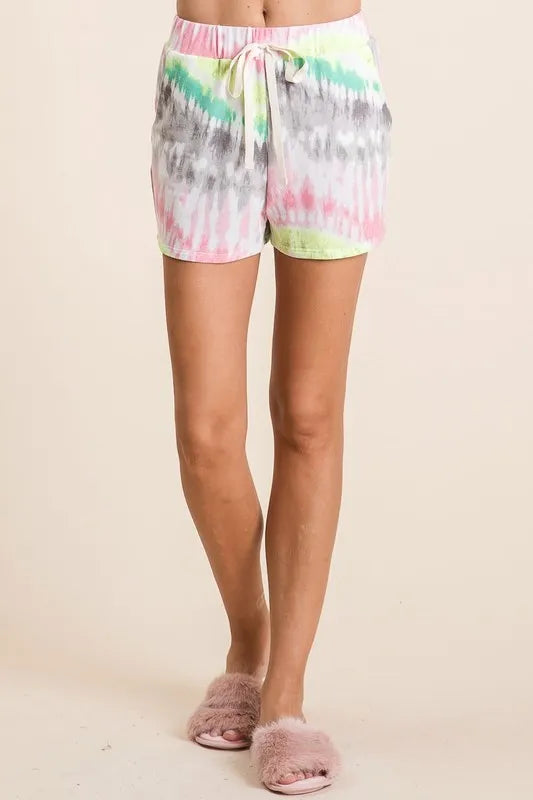 BiBi Tie Dye Print Shorts With Twill Tape Drawstring - Tigbul's Variety Fashion Shop