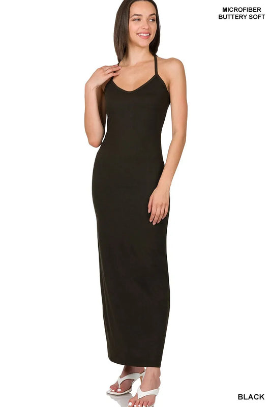 Zenana Brushed Dty Thin Strap Racerback V-Neck Maxi Dress - Tigbul's Variety Fashion Shop