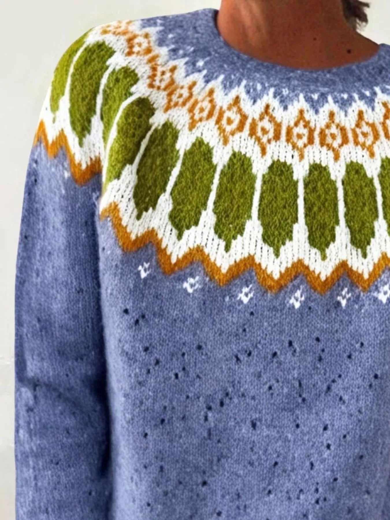 Full Size Vintage Patterned Round Neck Sweater Plus Size - Tigbul's Variety Fashion Shop