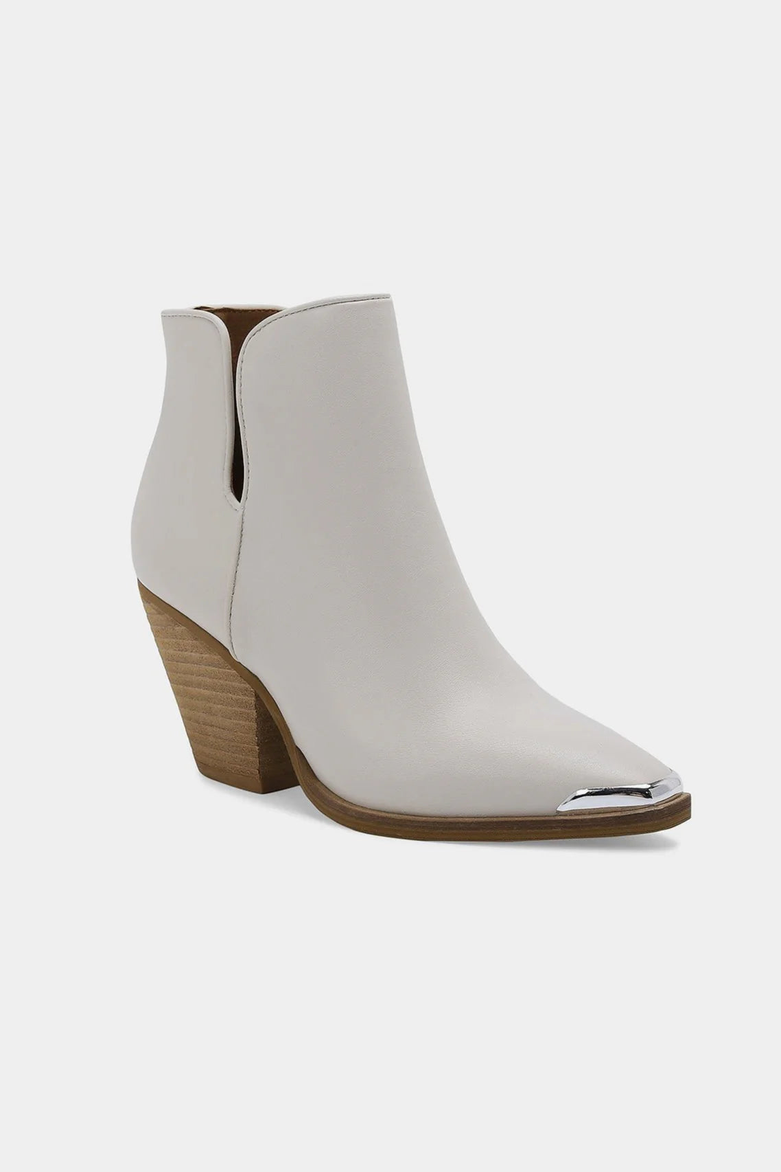 White Pointed Metal-Tip Toe Block Heel Ankle Boots - Tigbul's Variety Fashion Shop