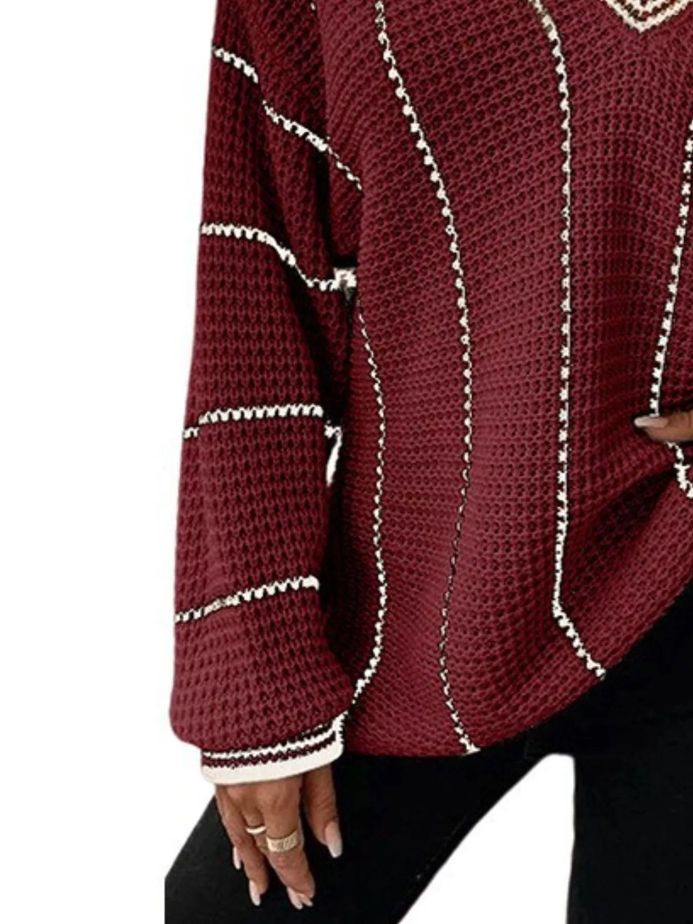 Full Size V-Neck Textured Knit Sweater Plus Size - Tigbul's Variety Fashion Shop