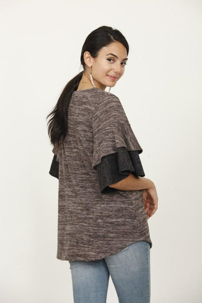 Color Block Sleeve Ruffle Knit Top - Tigbul's Variety Fashion Shop