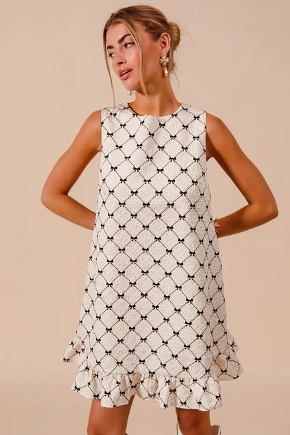 SO ME Texture Bow Printed Mini Ruffle Dress - Tigbul's Variety Fashion Shop