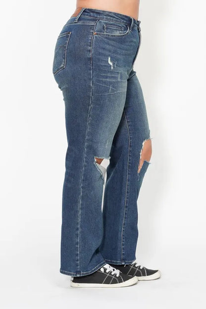 Judy Blue Full Size Hw Ripped Knee Dad Jeans Plus Size - Tigbul's Variety Fashion Shop