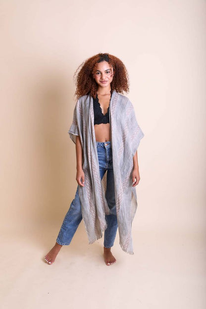 Woven Long Line Tribal Kimono - Tigbul's Variety Fashion Shop