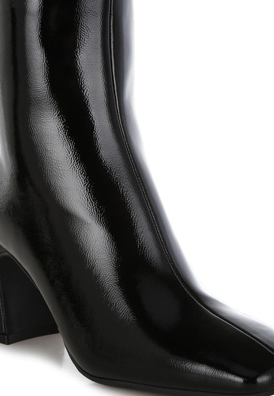 Kostaka Patent Square Toe Ankle Boots - Tigbul's Variety Fashion Shop