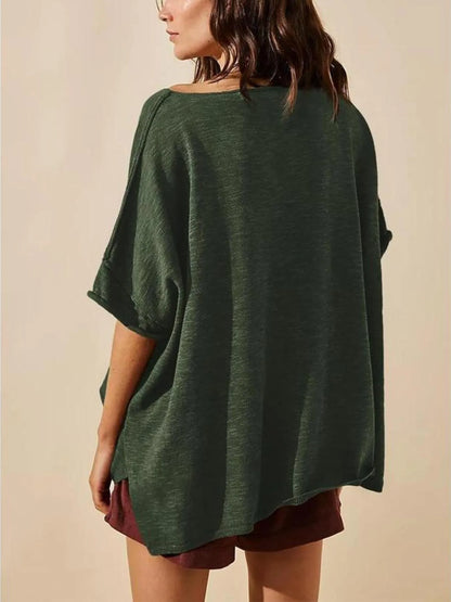 Oversized Round Neck Drop-Shoulder T-Shirt - Tigbul's Variety Fashion Shop