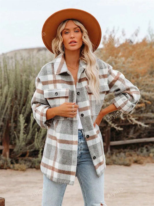 Oversized Plaid Flannel Long Sleeve Jacket - Tigbul's Variety Fashion Shop