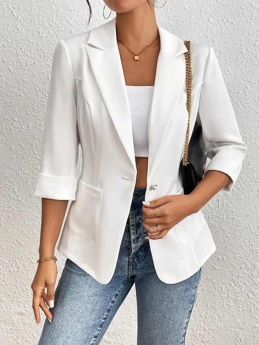Classic Lapel Collar One Button Blazer - Tigbul's Variety Fashion Shop