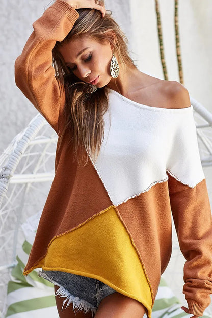 Color Block Geometric Sweater - Tigbul's Variety Fashion Shop