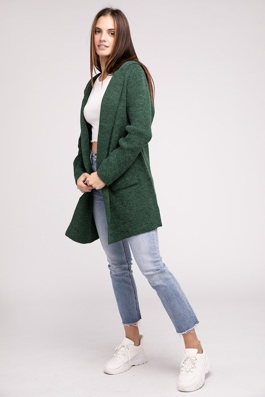 Hooded Open Front Sweater Cardigan - Tigbuls Variety Fashion