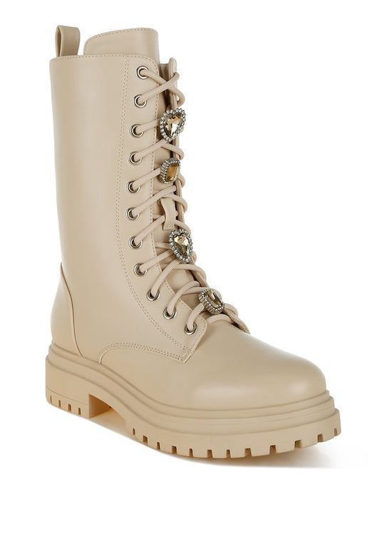 Nimba Rhinestone jeweled Chunky Boots - Tigbul's Variety Fashion Shop
