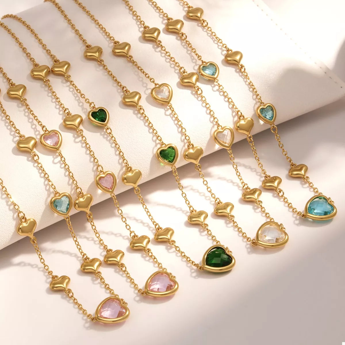 18K Gold-Plated Heart Necklace with Glass Stone - Tigbul's Variety Fashion Shop