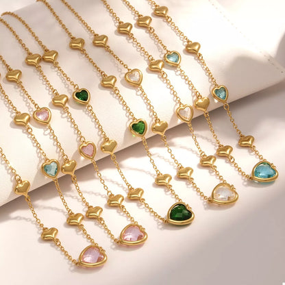 18K Gold-Plated Heart Necklace with Glass Stone - Tigbul's Variety Fashion Shop