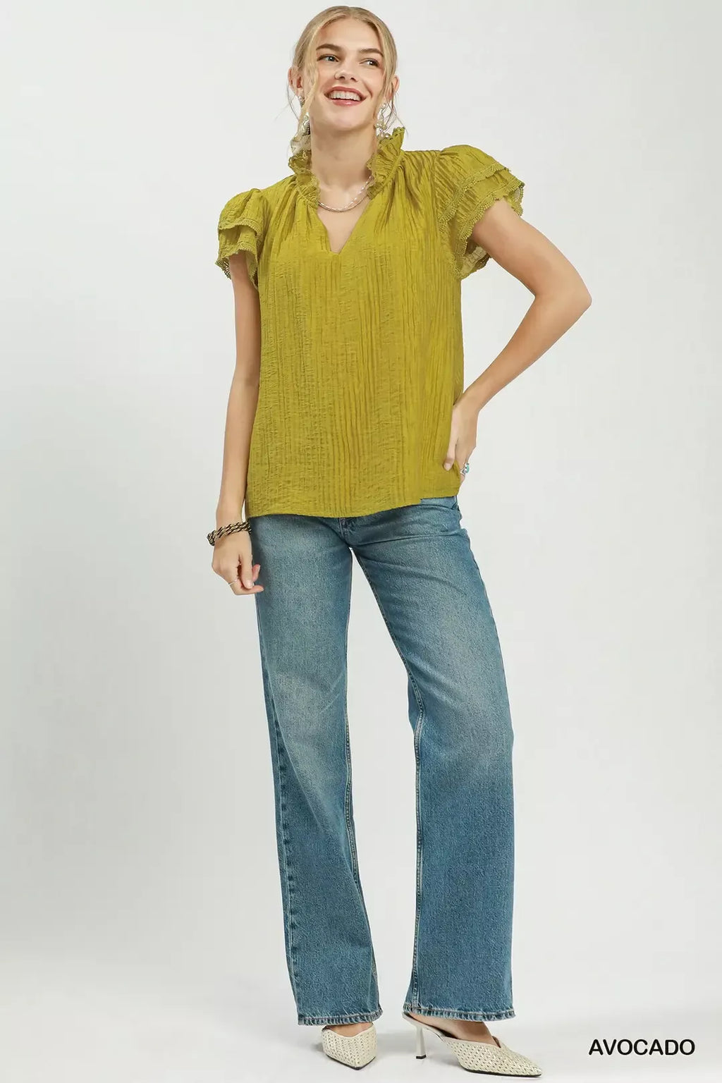 Umgee Lace Trim Ruffle Top - Tigbul's Variety Fashion Shop