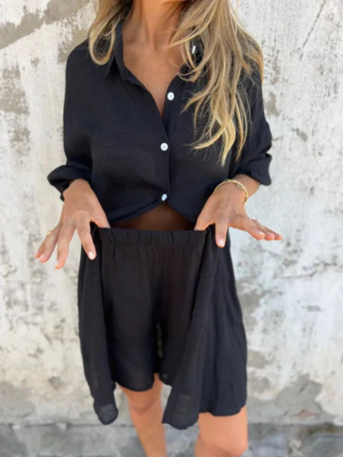 Pocketed Collared Neck Shirt and Shorts Set - Tigbul's Variety Fashion Shop