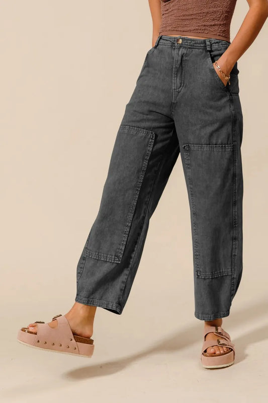 SO ME Mineral Washed Mid Rise Barrel Shape Pants - Tigbul's Variety Fashion Shop