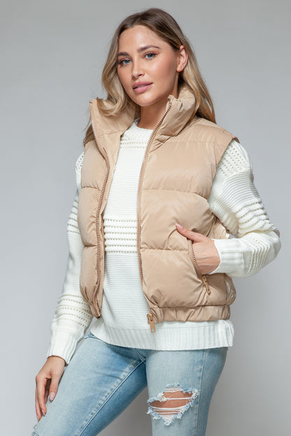 Tan Fine Faux Fur Lining Quilted Vest | Tigbuls Variety Fashion