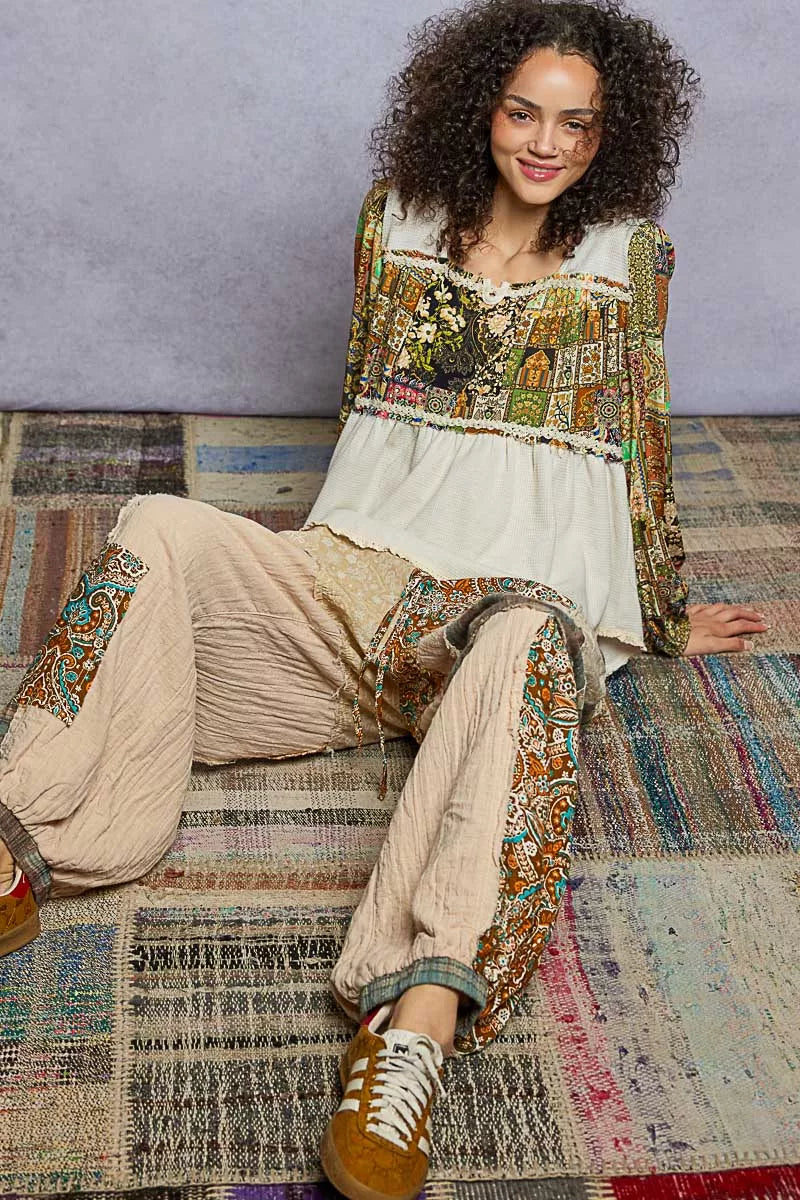 POL Balloon Sleeve Peplum Blouse with Trim Detail - Tigbul's Variety Fashion Shop