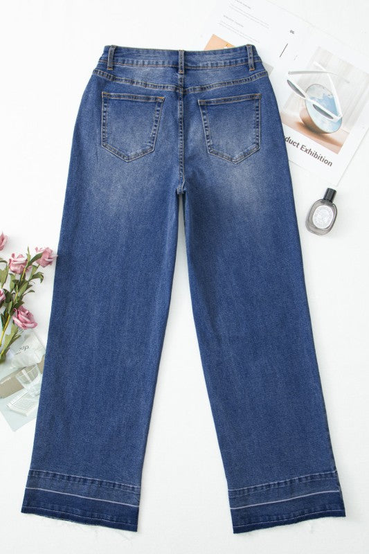 Denim Raw Hem Straight Leg Jeans - Tigbul's Variety Fashion Shop
